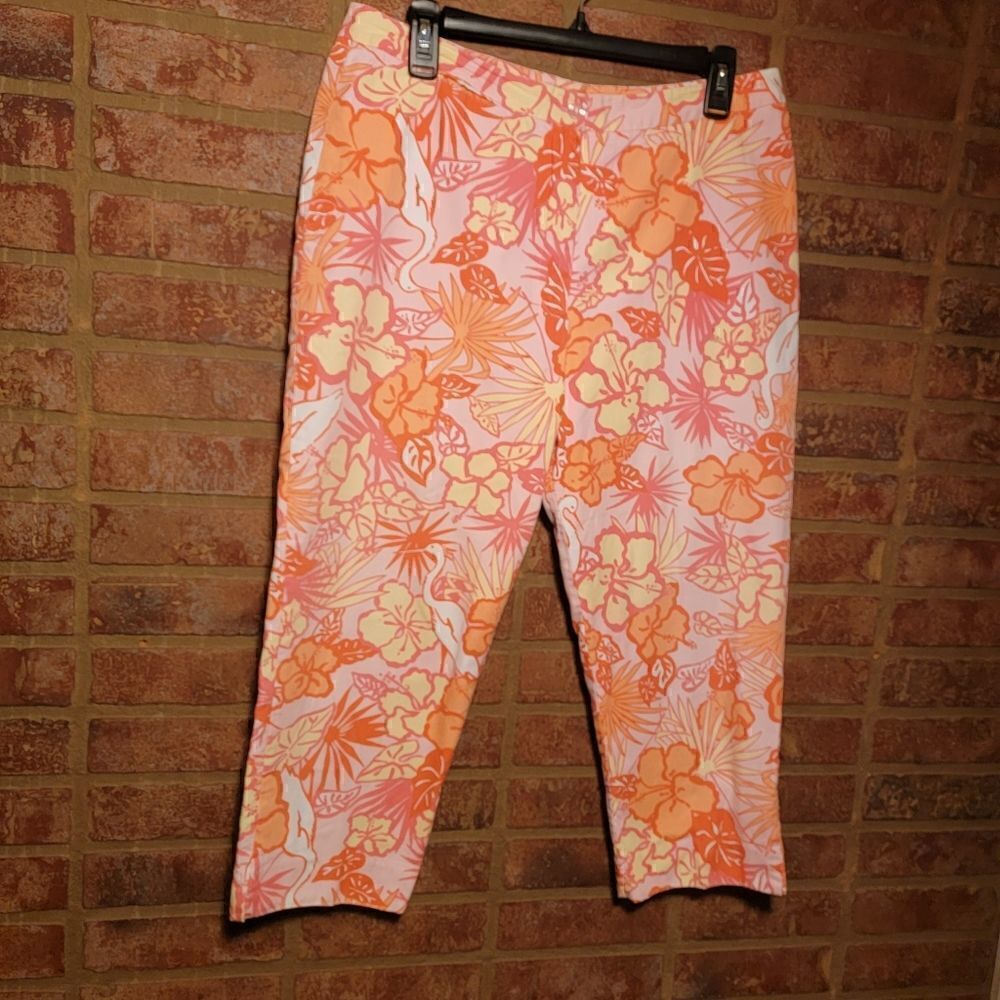 Vintage Lilly Pulitzer Heron There Floral Capri Pants size 12 P